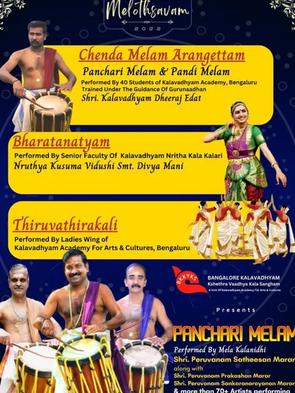 A glimpse into the diverse cultural programs at our Melothsavam, including Chenda Melam Arangettam, Bharatanatyam, and Thiruvathirakali performed by the ladies' wing.