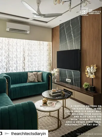 A repost from The Architect's Diary featuring my 'Luxury On Budget' project. The publication highlighted the tropical pattern in the foyer and the unique structural personality of the molding.