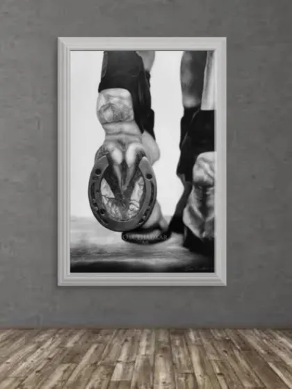 A mock-up showing how 'Vigor' would look framed and displayed in a home setting. It helps visualize the artwork's scale and impact on a wall.