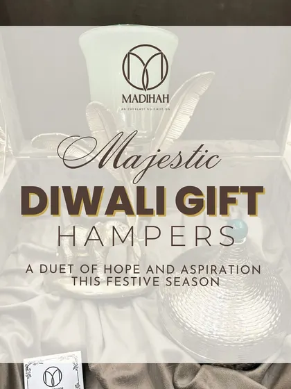 Announcing the Majestic Diwali Gift Hampers. This promotional image captures the essence of the collection, promising a duet of hope and aspiration for the festive season. It's an invitation to experience luxury gifting.