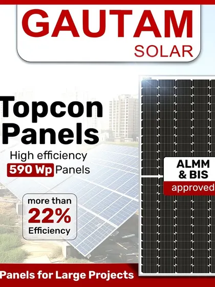 Our 590 Wp TOPCon panels deliver more than 22% efficiency, making them ideal for large projects. These ALMM & BIS approved modules provide high-efficiency power generation that developers and EPCs can rely on.
