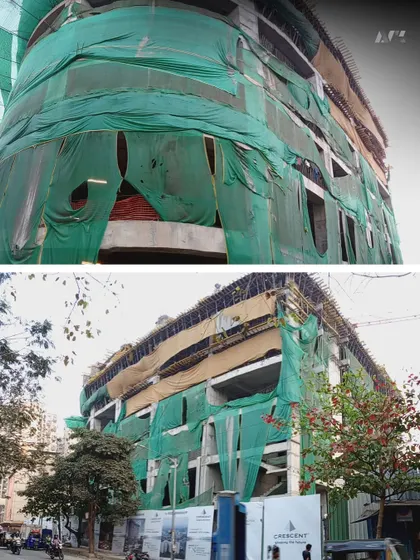 Construction is underway for the Crescent Western Trade Center. These images show the foundational and structural work for this new commercial project in Mira Road.