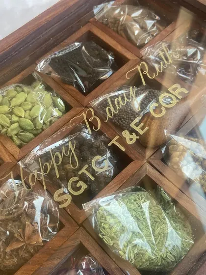 An engraved spice box makes for such a fun and thoughtful corporate gift, especially as a reminder of India. I absolutely loved personalizing this unique item for a company's gifting needs.