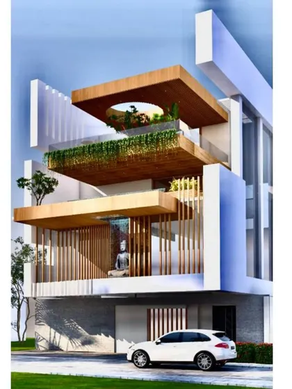 This is a duplicate of ID 106. This conceptual design for a modern villa explores vertical living with stacked, cantilevered terraces.