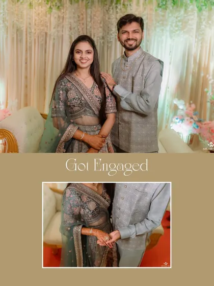 A collage showing a couple's engagement portraits and a close-up of them holding hands. This highlights our focus on both the big picture and the small, meaningful details.