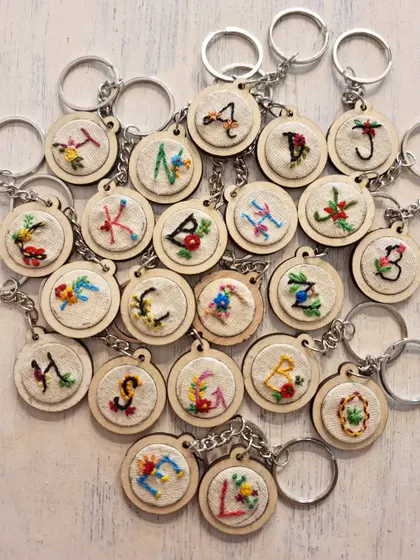 These little embroidered initial keychains are one of my favorite things to make. Seeing them all together like this just makes my heart happy. They are perfect for personalized gifts or even as party favors for your special events.