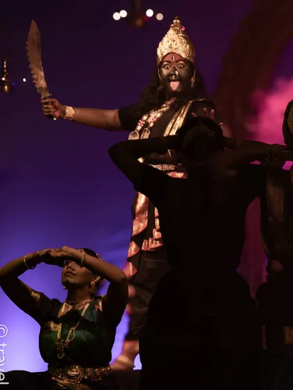 The fierce form of Goddess Kali, a truly dramatic and powerful portrayal.