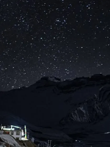A crystal-clear night sky over the Spiti Valley, showcasing the Milky Way. My astrophotography work in remote, light-pollution-free zones like this reveals the stunning beauty of the cosmos.