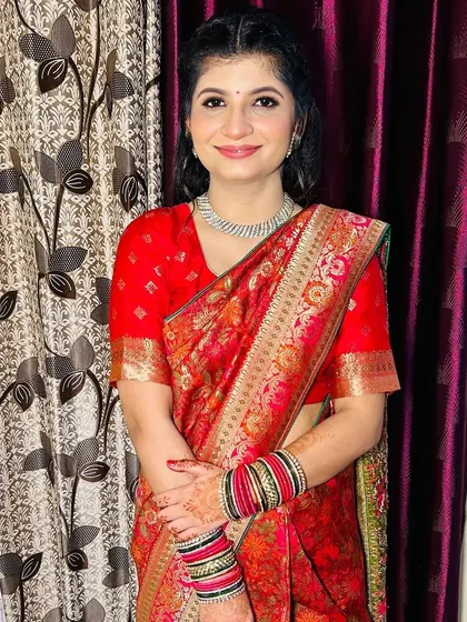 A full-length shot of the Roka bride, looking elegant and ready for her ceremony.