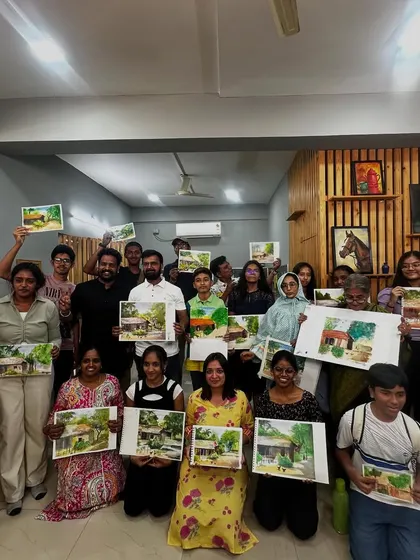 Another happy group photo with all the participants from the Hyderabad watercolor workshop.