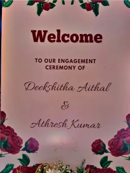 A close-up of a custom welcome banner for an engagement ceremony, which I can design as part of the decor package.