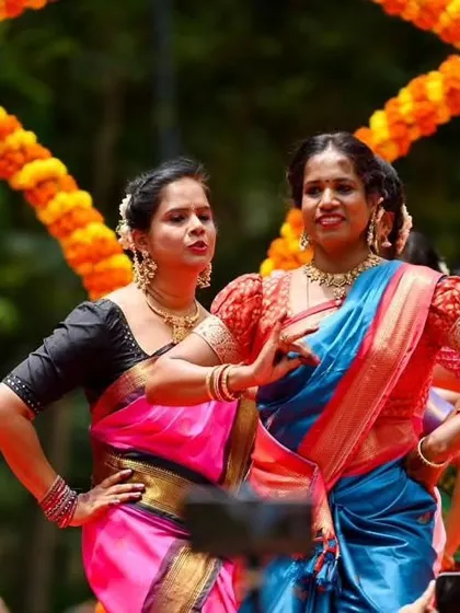 More images from our vibrant Andhra-Telangana style folk dance procession for the Ganesha festival, filled with color, devotion, and community spirit.