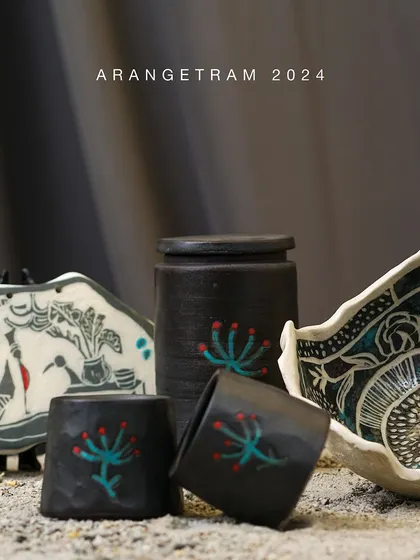 Payal, who left a career in HR to pursue her passion for clay, presents "The Potpourri of thoughts" at Arangetram. Her collection of vases, planters, and tableware reflects her affinity for patterns and color, creating pieces she would love to see in her own home.