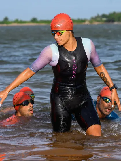 Navigating the swim course at BMF. The wind and waves made it tough, but that's what makes you stronger.