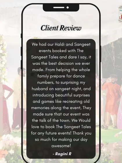 A duplicate of a glowing review, emphasizing how we made the event the "talk of the town" with dance, surprises, and games. We are so grateful for such wonderful feedback.