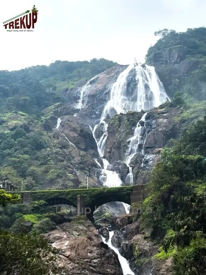 The full view of Dudhsagar falls with the iconic bridge. It is a sight that never gets old, no matter how many times I see it.