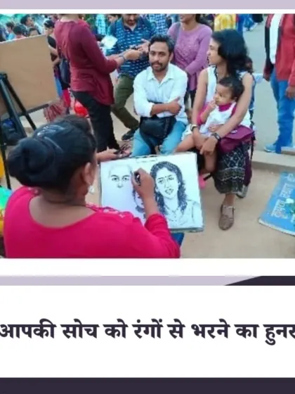 A candid shot of Saroj in her element, sketching a family at India Gate. We can create portraits of individuals, couples, or the whole family together, turning a simple outing into a memorable art experience.