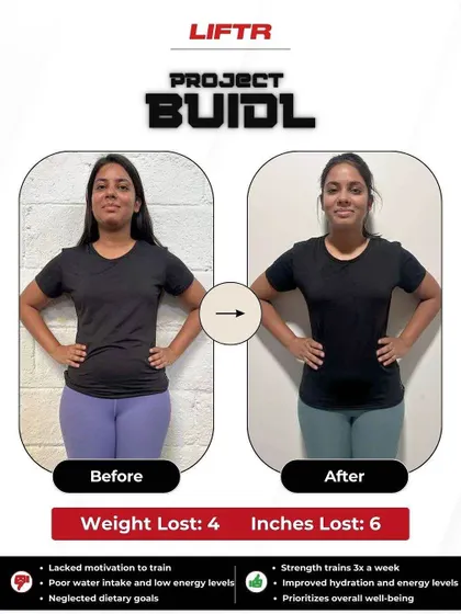 Vrinda lost 4 kgs and 6 inches in 6 weeks. She overcame her lack of motivation by joining our program, where she adopted a mindful approach to nutrition and now strength trains 3 times a week.
