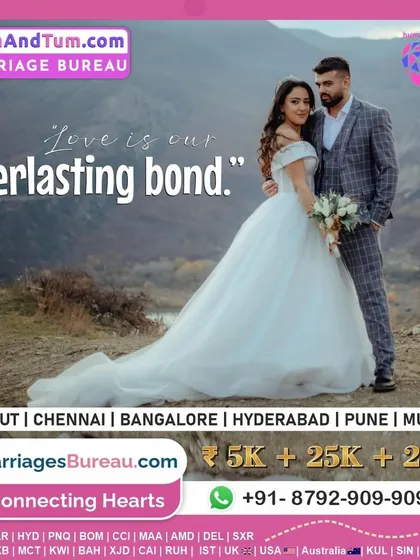 A couple poses against a breathtaking mountain landscape. Their union is an everlasting bond, and we specialize in finding partners whose values and life goals align for a lasting relationship.