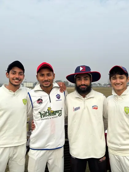 Players from Neo Sports CC after a commanding 10-wicket victory over Mohan Meakin CC, a result of a brilliant all-round team effort.