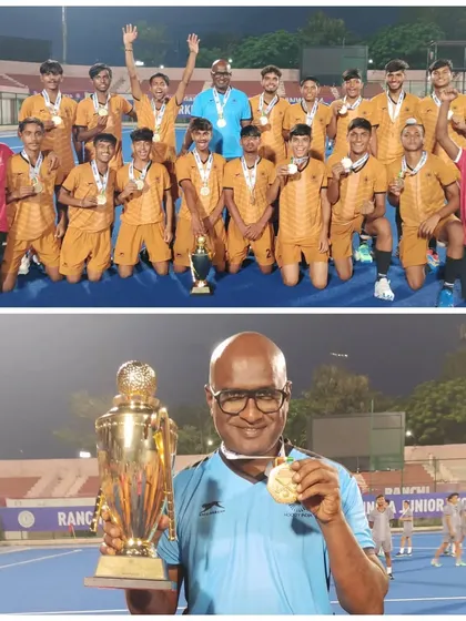 Congratulations to our coach Shanmugham P for leading the North Zone Men's Team to a gold medal at the 1st Hockey India Sub Junior Inter-Zonal Championship.