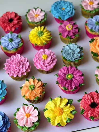 Just some cupcakes. We create beautiful, detailed floral cupcakes for bulk orders or as an accompaniment to a larger cake.