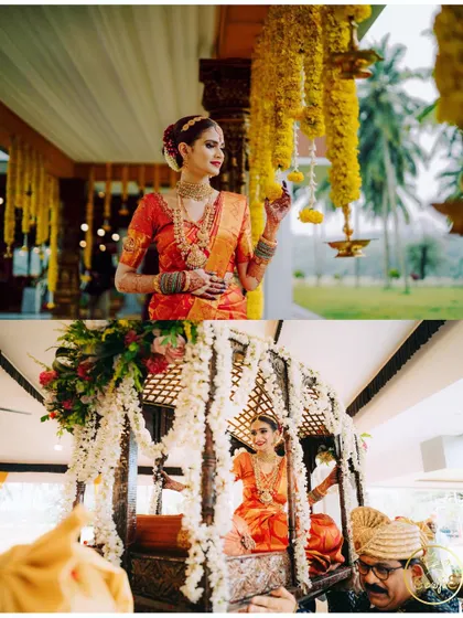 The bride's grand entrance in a doli (palanquin), a classic and beautiful moment in Indian weddings.