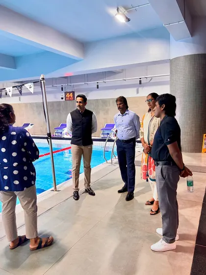 A view of our Olympic-standard swimming pool, where athletes of all ages and levels train and compete.