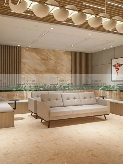 This is a waiting area we designed for a healthcare facility. We used comfortable seating, warm wood tones, and marble accents to create a calming and professional environment for patients and their families.