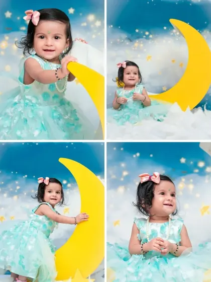A four-panel collage that tells a small story within the 'Moon & Stars' theme, capturing multiple sweet moments and angles in one image.