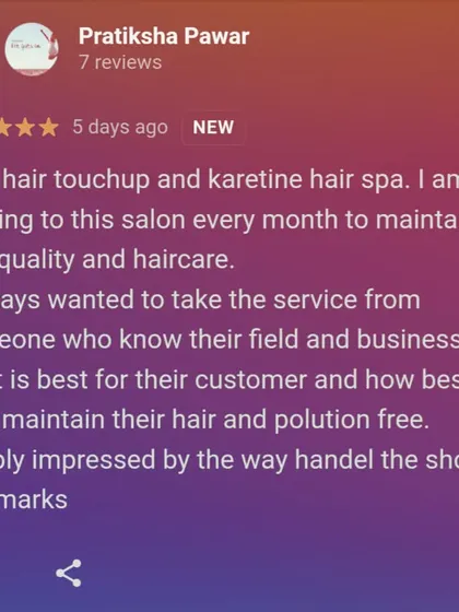 I am proud to have over 1750+ clients who trust me with their hair. This review mentions how I help maintain hair quality and protect it from pollution, which is a core part of my service philosophy.