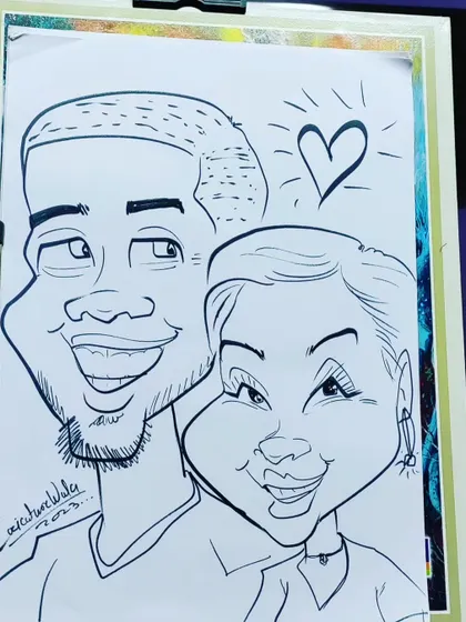 A classic couple caricature with a heart, symbolizing their connection. It's a simple and sweet way to show affection.