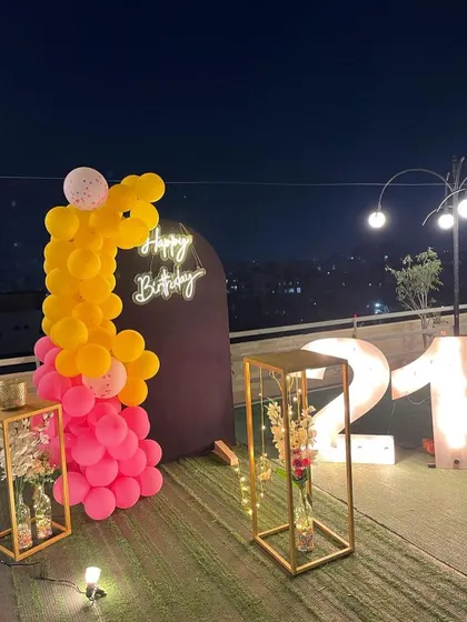 A complete view of the 21st birthday rooftop setup, showing how all the elements come together to create a perfect party spot.