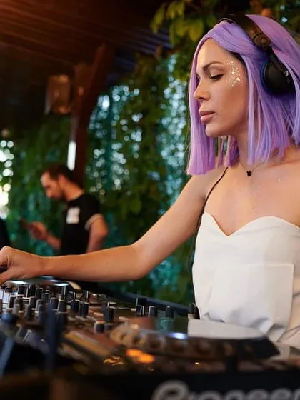 In the zone. A close up shot showing the concentration it takes to mix a seamless DJ set.