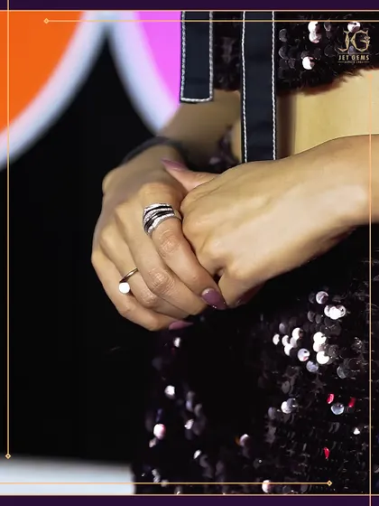 Elegance wrapped in diamonds. A close-up of Khushi Kapoor's hands, showcasing our signature diamond rings at a glamorous event.