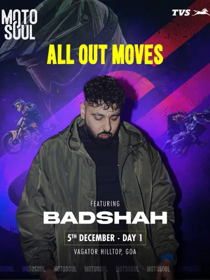 The official poster for Badshah's performance at TVS Motosoul. We handle artist booking and promotion for major festival headliners, ensuring a packed house and high energy.