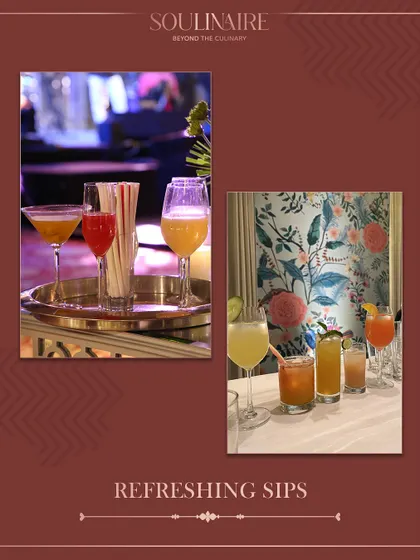 A collage of refreshing sips, featuring a variety of colourful cocktails and mocktails perfect for a spring gathering.
