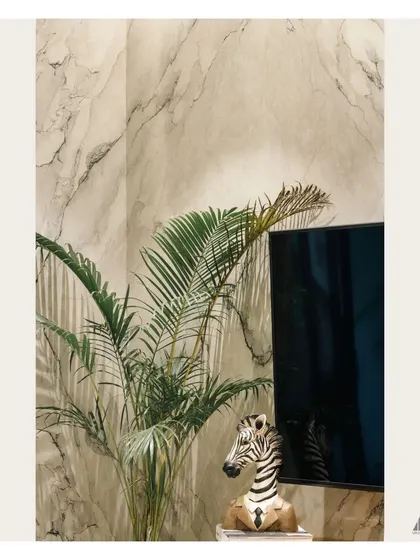 The texture and pattern of the marble wall are the focus here. We believe every vein tells a story, and this natural material brings an unparalleled sense of authenticity and luxury to the space.