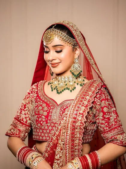 The serene beauty of a bride on her special day. This shot captures the soft, blended eyeshadow and the gentle smile, reflecting the calm confidence that comes with knowing your makeup is perfect.