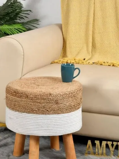 Our classic dual-toned jute and white cotton rope stool. The simple, natural design makes it a perfect fit for earthy and minimalist interiors.