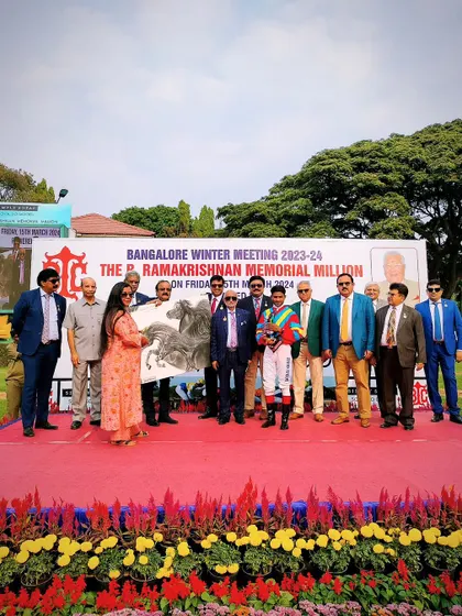 The presentation ceremony for The R. Ramakrishnan Memorial Million with the winning team of African Gold.