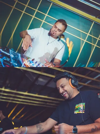 A collage of me and DJ Varun in our element behind the decks.