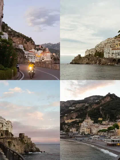 A collage showcasing the diverse beauty of the Amalfi Coast, from winding roads to seaside towns. This shows the variety of locations we can explore during a single shoot.