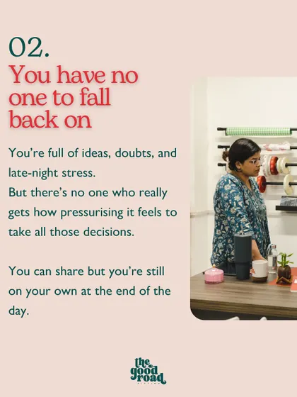 This slide highlights the pressure of being the sole decision-maker. Our meet-ups provide a support system where you don't have to have all the answers.