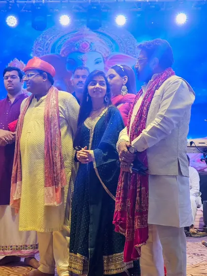 On stage during the Ganpati Mahotsav hosted by Hon'ble Cabinet Minister Vipul Goyal ji. It was a divine evening filled with Bappa's blessings and soulful music.