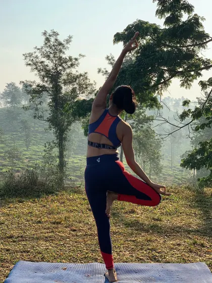 A variation of Tree Pose, Vrikshasana, with a side bend. This pose challenges balance while opening the hips and stretching the side body, improving mobility and releasing tension.