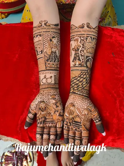 A beautiful design for influencer Richa Mehta, capturing her entire wedding day story, including the varmala, pheras, and personal hashtag.