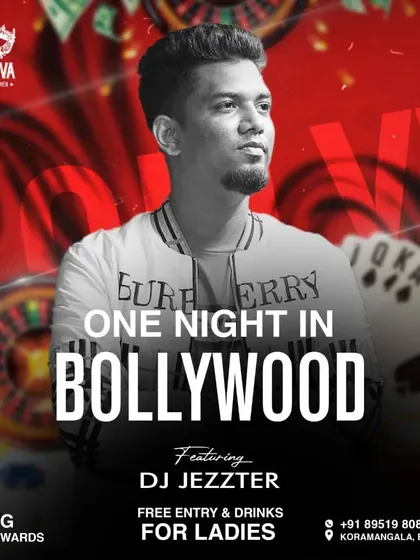 Another poster for my popular "One Night in Bollywood" series at Casinova. These nights are a staple for desi music lovers in Koramangala.