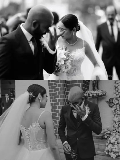 The raw emotion of a wedding day. These black and white shots capture the groom's tears as he sees his bride, a powerful and unfiltered moment.
