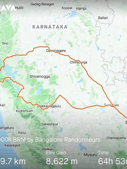 The route map for the Jog 1000K BRM, showing the incredible 1009.7 km journey with 8,622 meters of elevation gain. This visualizes the scale of the challenge our randonneurs undertake.